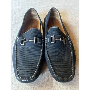 NORDSTROM M00420 MEN'S NAVY PERFORATED LEATHER MOC  HORSEBIT LOAFERS SIZE 11 1/2